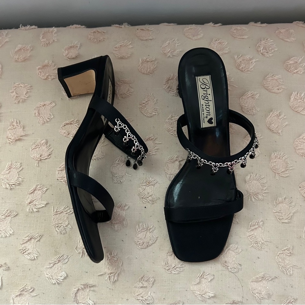 Brighton Black Beaded Mid Heel Sandals